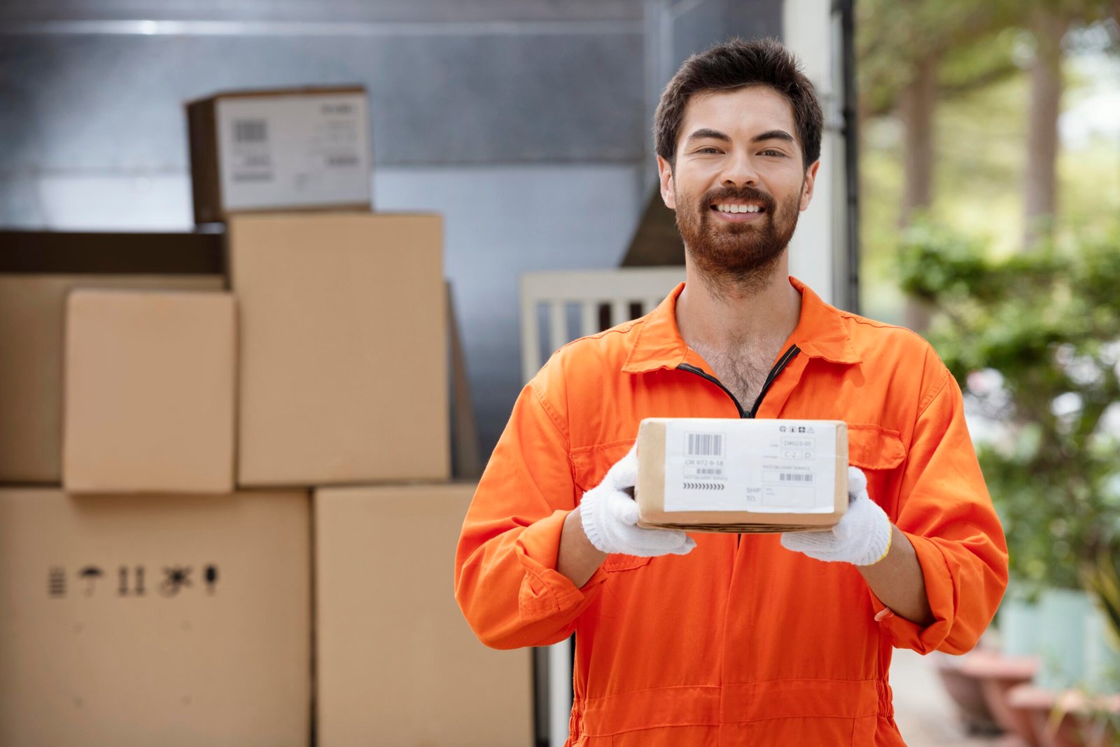 smiling-young-delivery-man-preparing-parcels-delivery